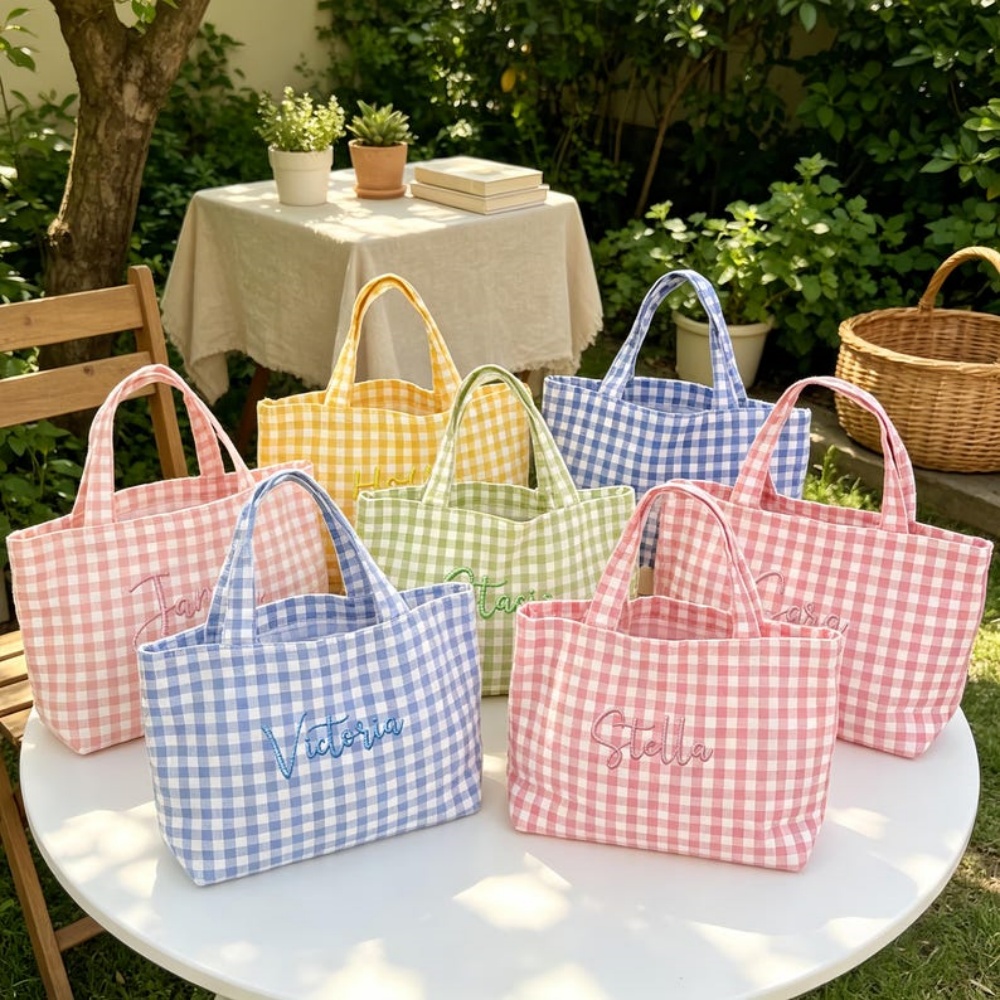 Women Bags Name - 1Pc Personalized Customized Text/Name Embroidered Checkered