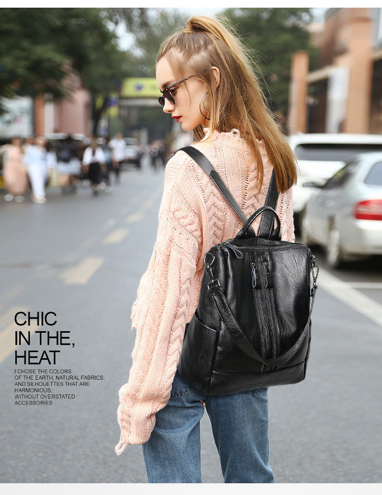 Women Bags College - Women Soft Leather Backpack School Black