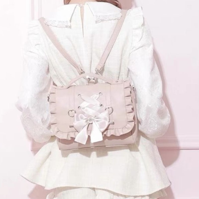 Women'S Japanese Bags - Sweet Bow Pink Mochila Women Fairyocre