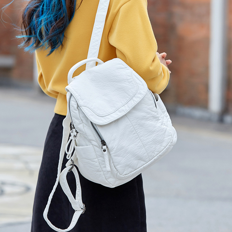 Women Bags White - Women's Backpack White Washed Leather Backpack