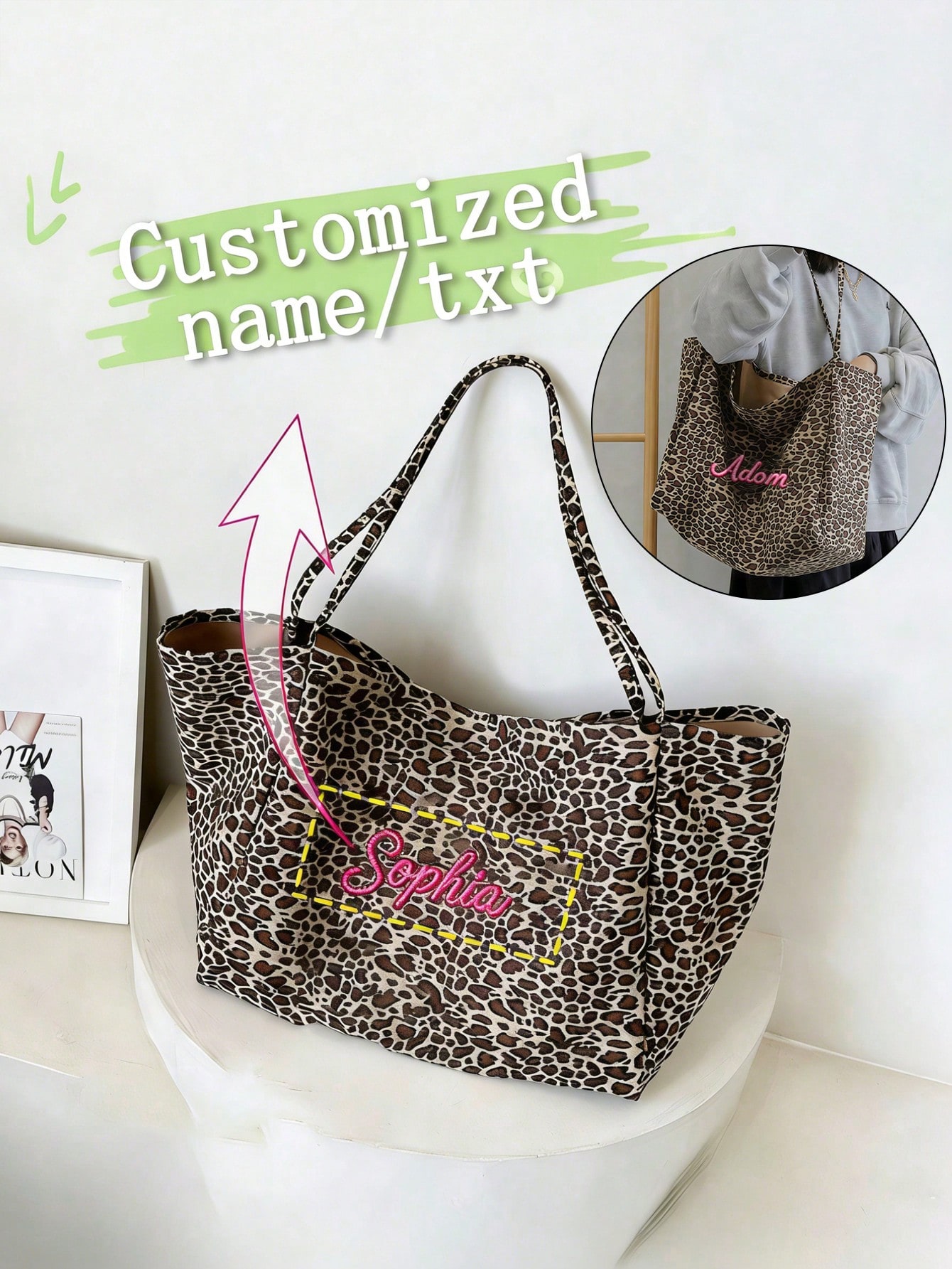 Women Bags Name - Custom Name Leopard Print Tote Bag