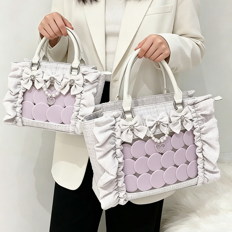 Women Bags College - Japanese Ruffled Bow Bead Ita Bag