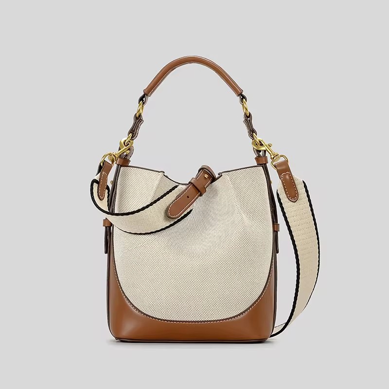 Women Bags Zara - Fashion Panelled Canvas Bucket Bag Designer
