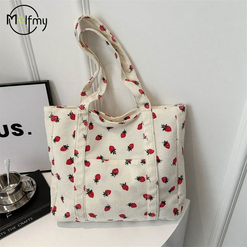 Corduroy Handbag Strawberries  - Women Bags White ulasan dan harga