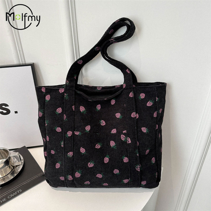 Corduroy Handbag Strawberries  - Women Bags White ulasan dan harga