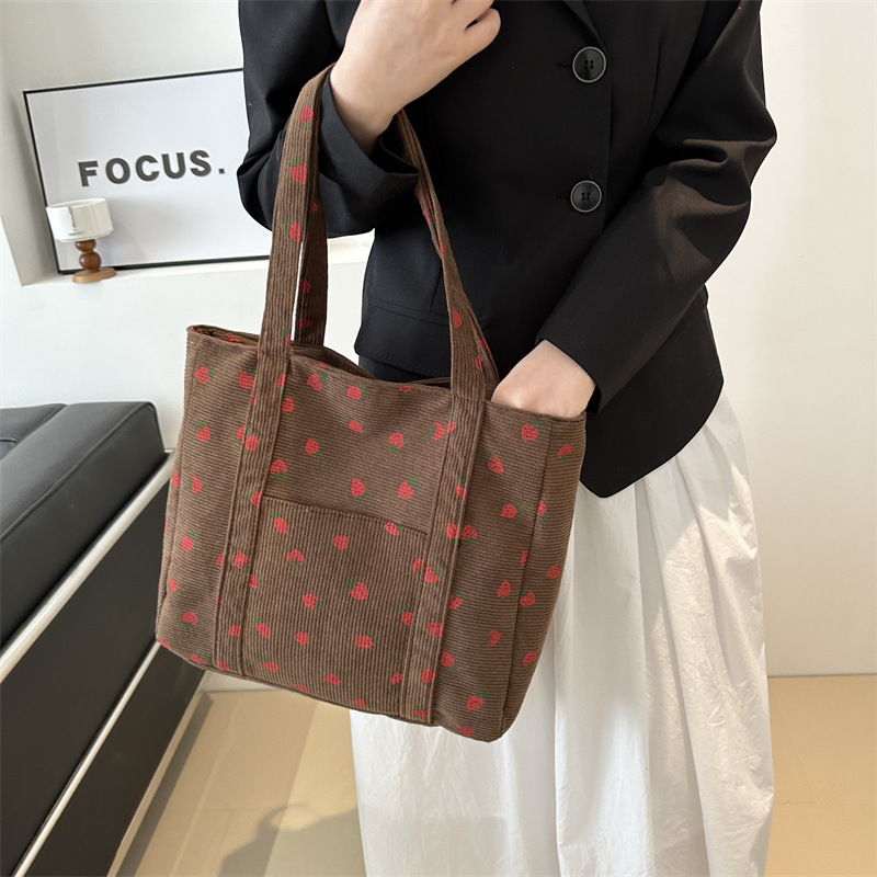 Corduroy Handbag Strawberries  - Women Bags White ulasan dan harga