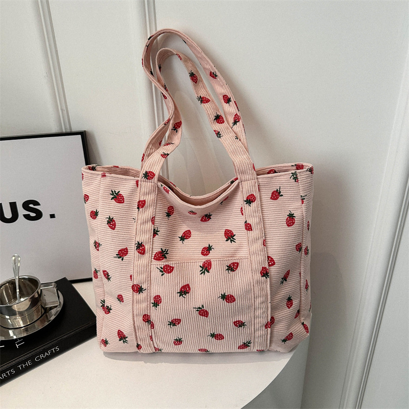 Corduroy Handbag Strawberries  - Women Bags White ulasan dan harga