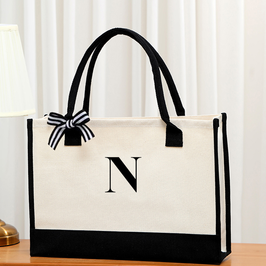 Simple canvas letter tote bag  - Women Bags College ulasan dan harga