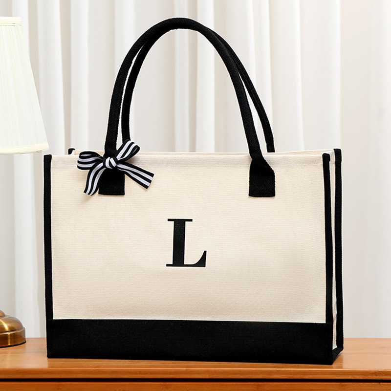 Simple canvas letter tote bag  - Women Bags College ulasan dan harga