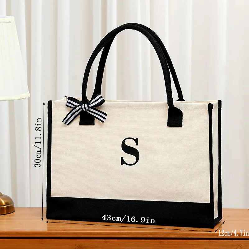 Simple canvas letter tote bag  - Women Bags College ulasan dan harga