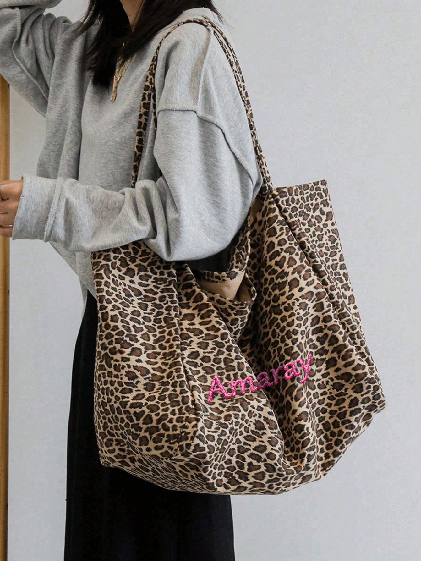 Custom Name Leopard Print Tote - Women Bags Name ulasan dan harga