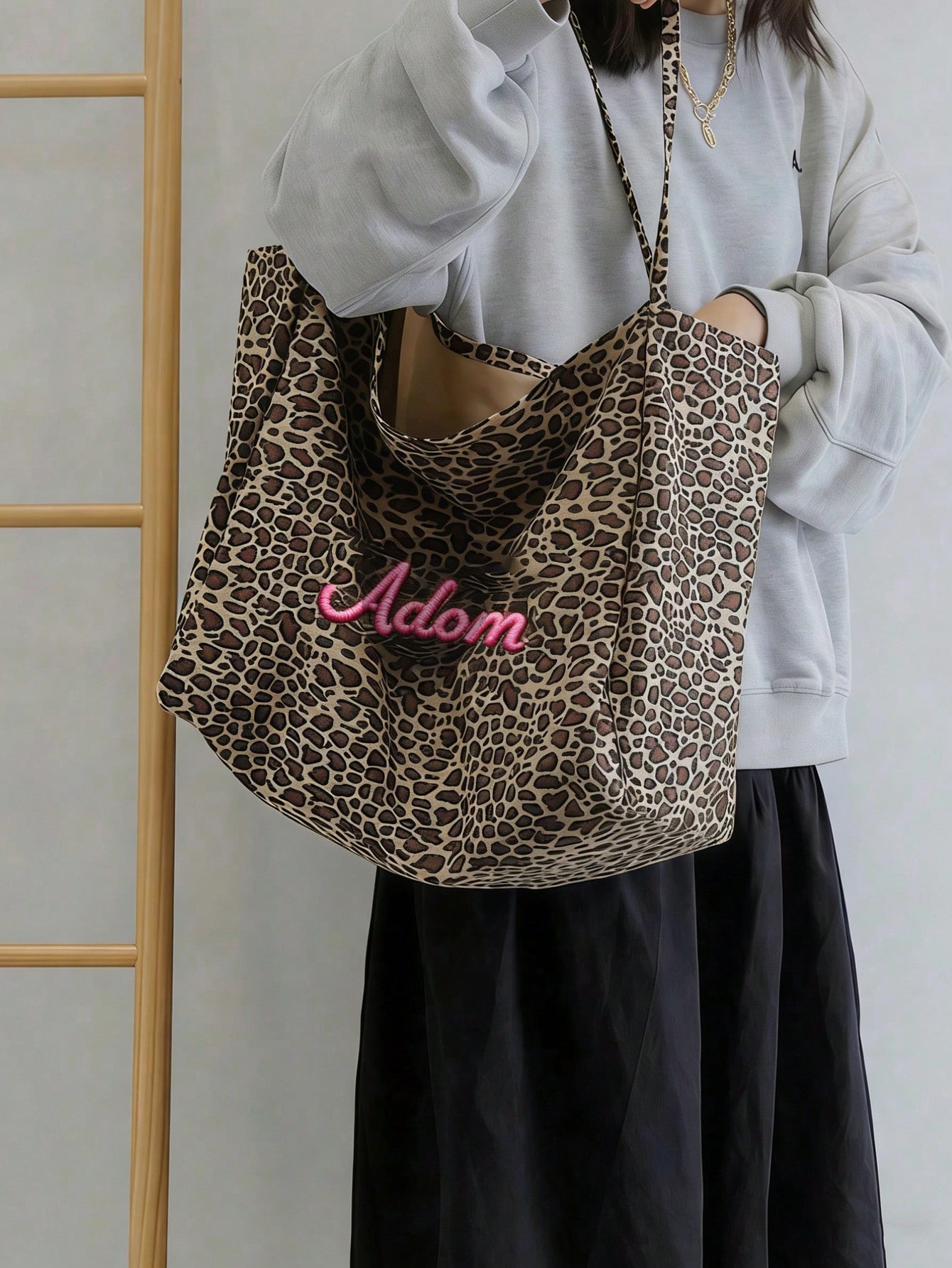 Custom Name Leopard Print Tote - Women Bags Name ulasan dan harga