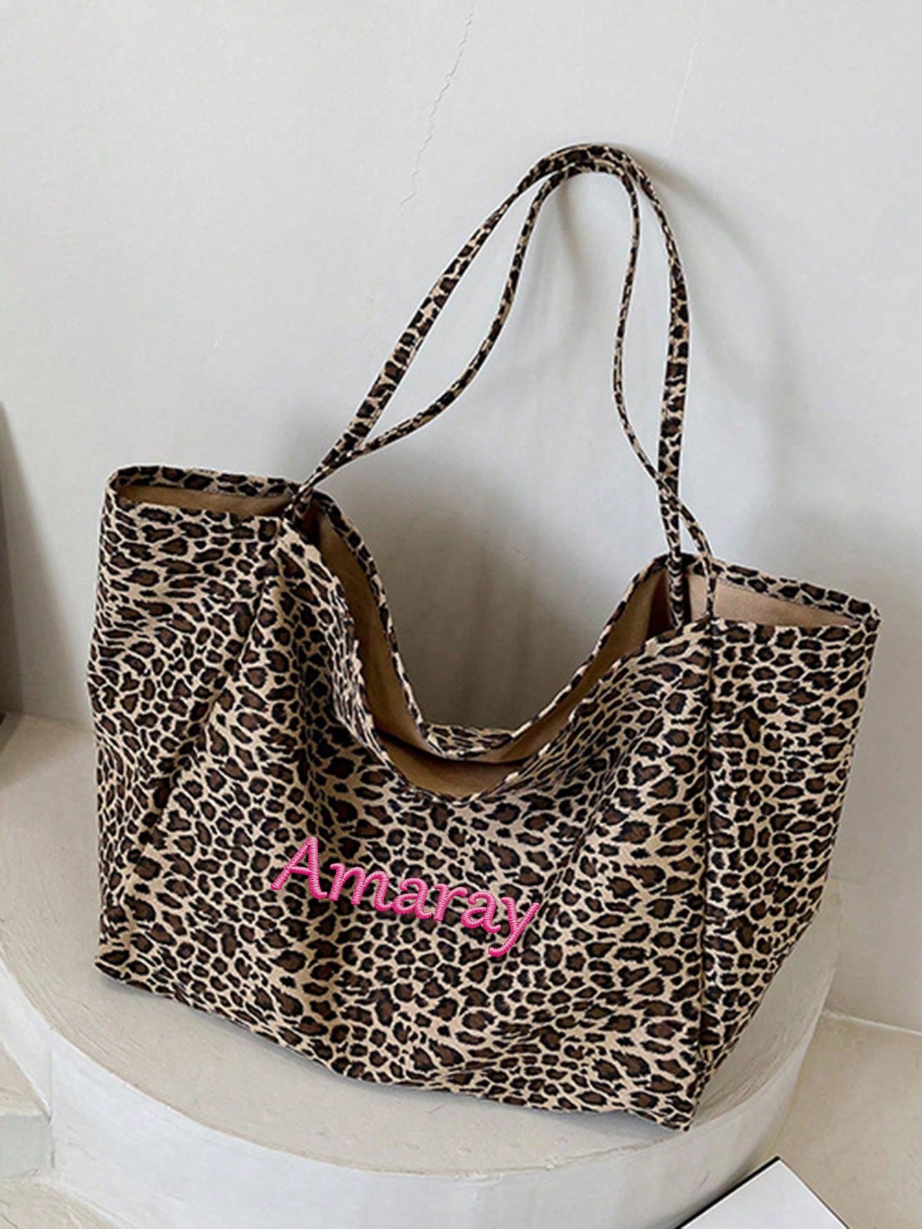 Custom Name Leopard Print Tote - Women Bags Name ulasan dan harga