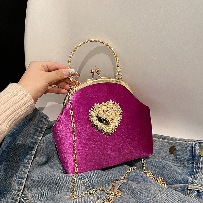Chains Velvet Frame Heart Dinn - Women Hand Bags Sale ulasan dan harga