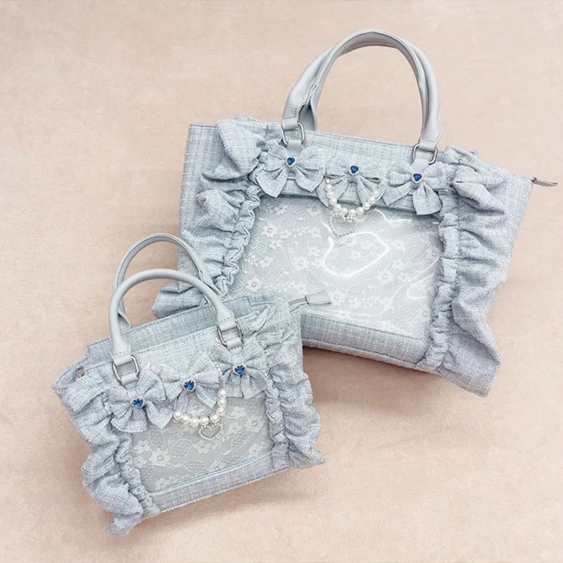 Japanese Ruffled Bow Bead Ita  - Women Bags College ulasan dan harga
